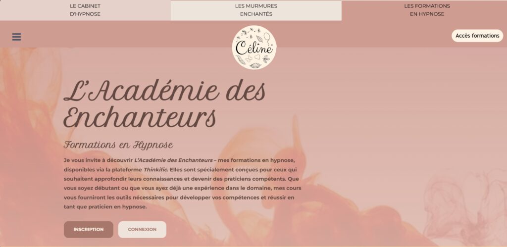 Création site web avec des formations en ligne - la nouvelle plateforme educative de Céline, hypnothérapeute à Roanne